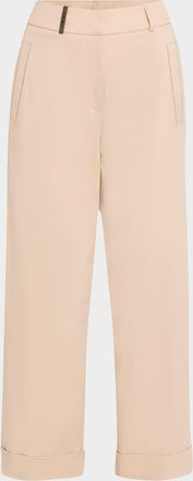 PESERICO Cropped Chain-Trim Stretch Cotton Pants