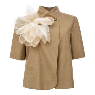 Souvenir Shirts, female, Beige, Size: M Short Linen-Effect Jacket