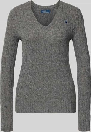 Polo Ralph Lauren Strickpullover mit Kaschmir-Anteil Modell KIMBERLY in Mittelgrau Melange, Größe XL