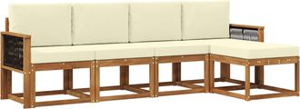 vidaXL Conjunto De Sof&aacute;s De Exterior 5 Uds. Natural Y Crema Poli&eacute;ster Vidaxl