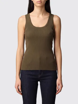 Max Mara Top slim fit in maglia di cotone a coste con scollo a U
