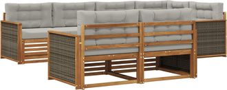vidaXL Conjunto De Sof&aacute;s De Exterior 7 Uds. Natural Y Gris Claro Vidaxl