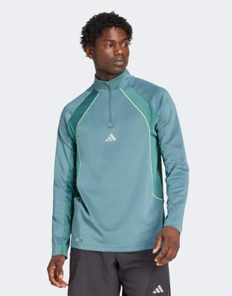 adidas Tech Apparel - Maglia verde-azzurro preloved con zip corta-Blu