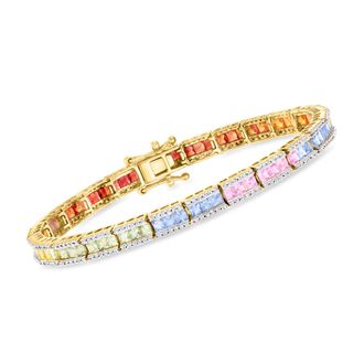 Ross-Simons Multicolored Sapphire and Diamond Bracelet in 14kt Yellow Gold