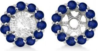 Allurez Round Blue Sapphire Earring Jackets 6mm Studs 14K White Gold (1.20ct)