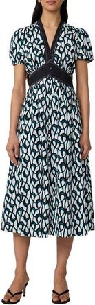Diane Von F&uuml;rstenberg Erica Puff Sleeve Stretch Cotton Midi Dress in Loops Mid White at Nordstrom, Size 10