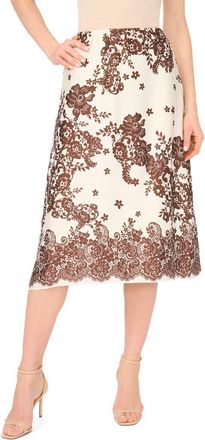 Parker Floral Print Satin Midi Skirt in Egret at Nordstrom Rack, Size 10