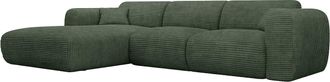 Vente-Unique Gran sof&aacute; cama rinconera izquierda expr&eacute;s de pana verde - Colch&oacute;n de 13 cm viscoel&aacute;stico POGNI