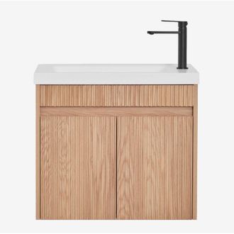 Sklum Conjunto De Mueble De Ba&ntilde;o Suspendido En Madera Con Lavabo Integrado Narek Sklum