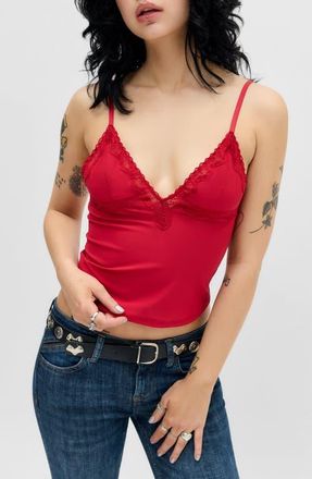 BDG Adore Lace Trim Crop Camisole in Red at Nordstrom, Size X-Large
