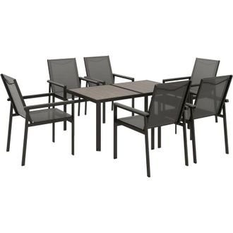 OUTSUNNY Garden Dining Set, Outdoor Table and Chairs, Grey 7 PCs Set