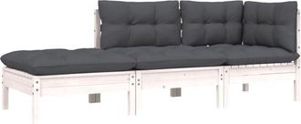vidaXL Juego Muebles Jard&iacute;n 3 Pzas Cojines Blanco Madera Pino Maciza Vidaxl