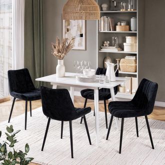 Vicco Conjunto De Mesa De Comedor Beaver, Blanco, 110 X 70 Cm Con 4 Sillas, Negro, Vicco
