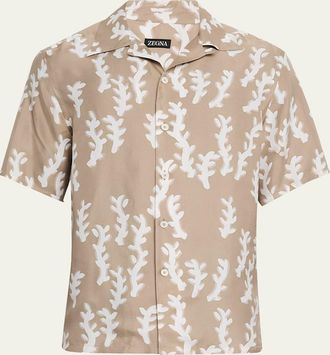 Ermenegildo Zegna Mens Oasi Linen Printed Short-Sleeve Shirt