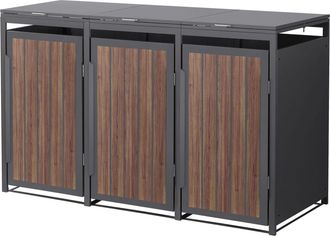 ML Design Cobertizo para 3 cubos de basura 240l antracita roble oscuro con tapa
