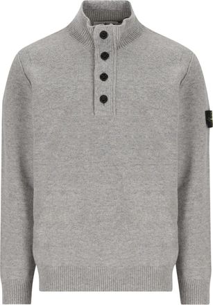 Stone Island Medium Grey Knit Sweater with Ribbed High Collar