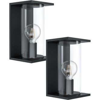 Loops 2 PACK IP54 Outdoor Wall Light Black Round Glass Lantern 40W E27 Porch Lamp