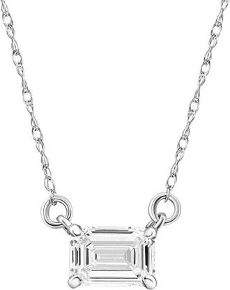 Pompeii3 3/4 Ct Emerald Cut Sideways Lab Grown Diamond Pendant 14k Gold Necklace