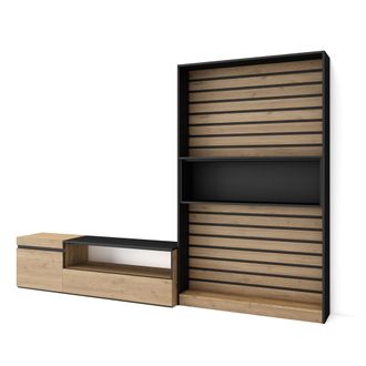 Skraut Home Skraut Home - Muebles De Sal&oacute;n Para Tv, Conjunto De Muebles Comedor, 260x186x35cm, Para Tv Hasta 65, Mueble Televisi&oacute;n, Estilo Moderno, Roble Y Negro