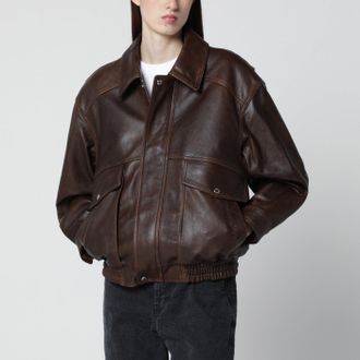 Dunst Brown leather bomber jacket