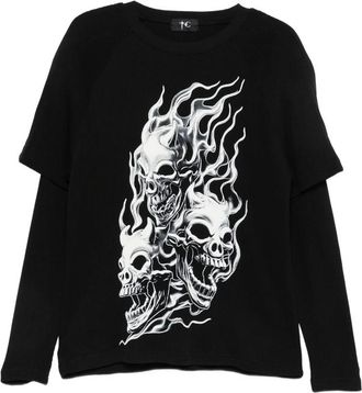 Thug Club Skull-print Layered-sleeve Sweatshirt