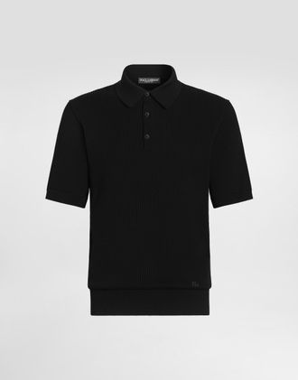 Dolce & Gabbana Micro-rib Cotton Polo Shirt - Man Sweaters And Cardigans Black 48