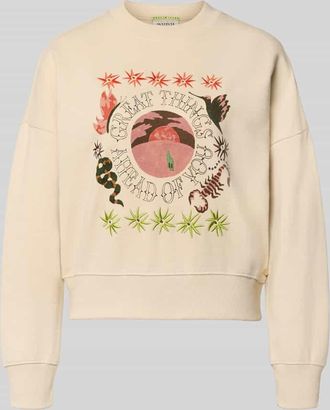 Scotch & Soda Relaxed Fit Sweatshirt mit floralem Stitching in Ecru, Gr&ouml;&szlig;e XL