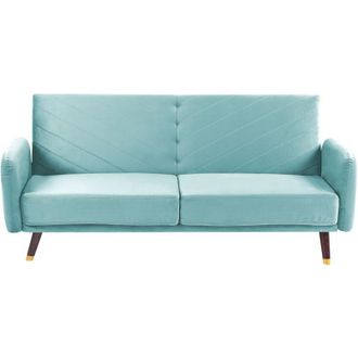 Beliani Beliani - Divano Letto a 3 Posti Rivestimento in Velluto Blu Navy Gambe in Legno Senja