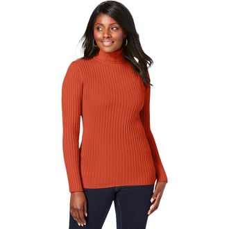 Jessica London Ribbed Cotton Turtleneck Sweater in Paprika Red at Nordstrom, Size 32