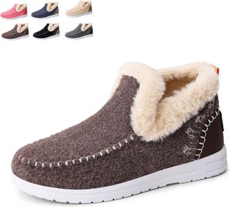Generic 2026 New Womens Winter Plush Lined Flat Shoes Comfy Orthopedic Arch Support Outdoor Walking Shoes Non-Slip Ankle Snow Boots (Coffee,3.5)