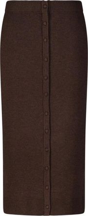 Victoria Beckham Midi Rok met Knoopdetail in Donker Chocolade - Dames - Midirokken - Bruin - L - Rokken