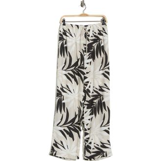 Joie Palm Print Linen Blend Wide Leg Pants in Floating Palm Leaves Print at Nordstrom Rack, Size X-Small