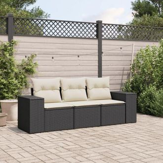 vidaXL Set Divani da Giardino 3 pz con Cuscini in Polyrattan Nero - Vidaxl