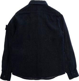 Stone Island Boys Long-Sleeved Linen Shirt Blue