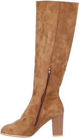 Generic Knee High Boots Women Casual Stretch Ladies Long Booties Stylish Chunky Block Heel Side Zipper Comfortable Pull On Riding Boots Outdoor