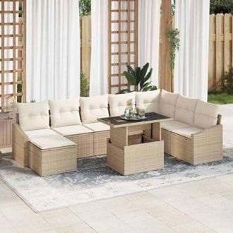 vidaXL Vidaxl - Conjunto De Sof&aacute; De Jard&iacute;n Con Coj&iacute;n 9 Pcs Beige Y Crema