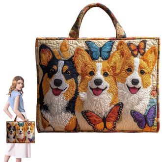 Generic Quilted Tote Bag, Embroidery Floral Animal Patchwork Bags, Boho Tote Bags for Women, Large Capacity Canvas Totes, Suitable for Office, Shopping, Appoi