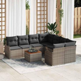 vidaXL Conjunto De Sof&aacute; De Jard&iacute;n 9 Pcs Gris Polirat&aacute;n Vidaxl