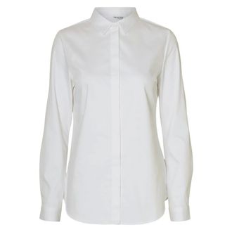 Selected Witte Aansluitende Blouse met Verborgen Knopen - Dames - Blouses & Shirts - Wit - Maat: L Katoen