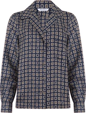 Max Mara Disco Printed Silk Shirt - Dames - Overhemden - Blauw - M - Leer - Overhemden