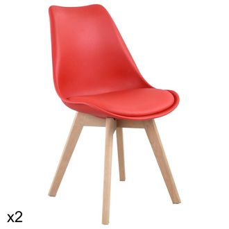 Happy Garden Juego de 2 sillas de estilo escandinavo en rojo y madera de haya