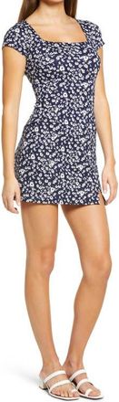 All in Favor Print Square Neck Minidress in Navy-Off White Ditsy at Nordstrom, Size Medium