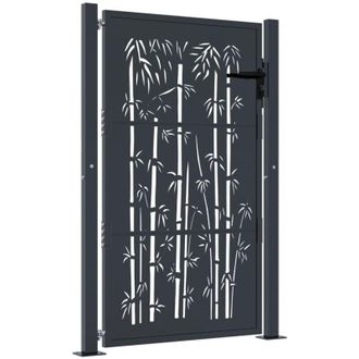 vidaXL Puerta De Jard&iacute;n Acero Gris Antracita Dise&ntilde;o Bamb&uacute; 105x130 Cm Vidaxl
