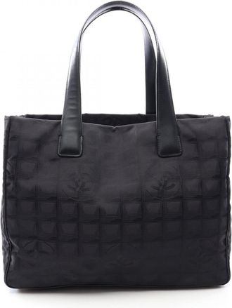 Chanel Black Leather Nylon Canvas Handbag Tote Bag (Pre-Owned)