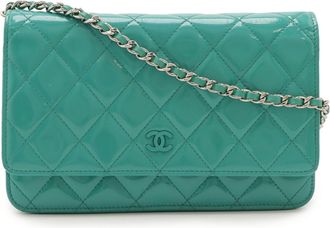 Chanel Matelasse Green Turquoise Leather Chain/Shoulder Wallet (Pre-Owned)