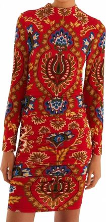 Farm Rio Folk Tapestry Jersey Mini Dress In Red