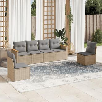 vidaXL Vidaxl - Juego De Sof&aacute;s Jard&iacute;n Con Cojines 6 Pzas Rat&aacute;n Sint&eacute;tico Beige