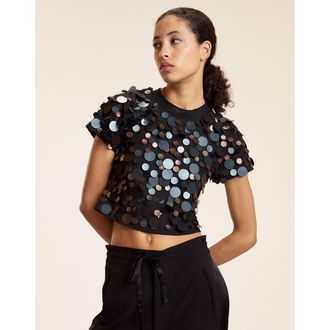 Cynthia Rowley Paillettes Mesh Baby Tee