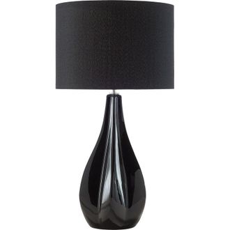 Beliani L&aacute;mpara De Mesa Con Pantalla En Forma De Tambor De Seda Sint&eacute;tica Porcelana Negra 60 Cm Sal&oacute;n Glamour Santee