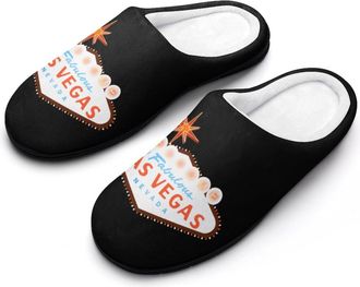 Generic Welcome to Fabulous Las Vegas Sign Mens House Slippers Memory Foam Washable Cotton Slip on Home Shoes
